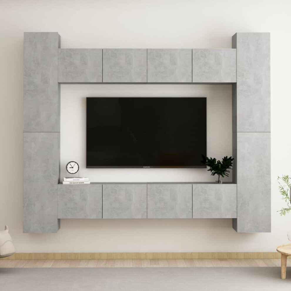 vidaXL TV Cabinet Set 8 Piece Concrete Grey Engineered Wood Hanging TV Stand