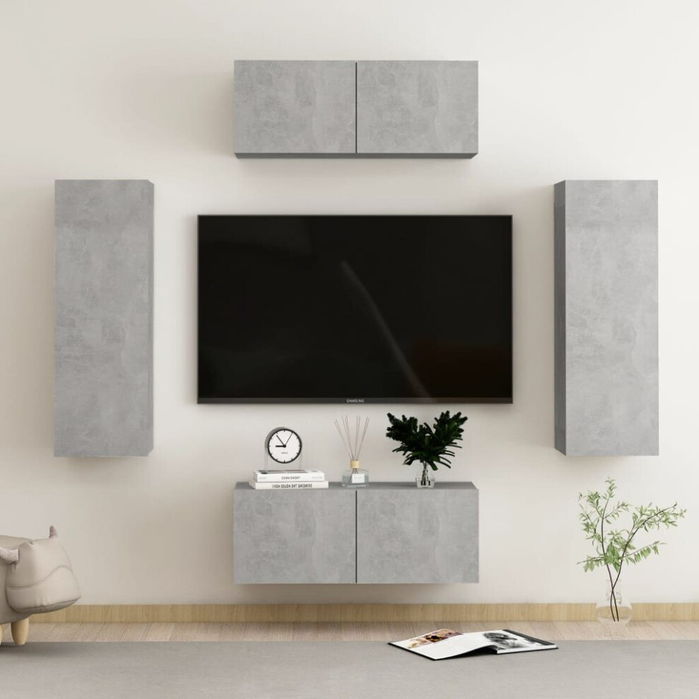 vidaXL TV Cabinet Set 4 Piece Concrete Grey Chipboard Home Furniture TV Stand