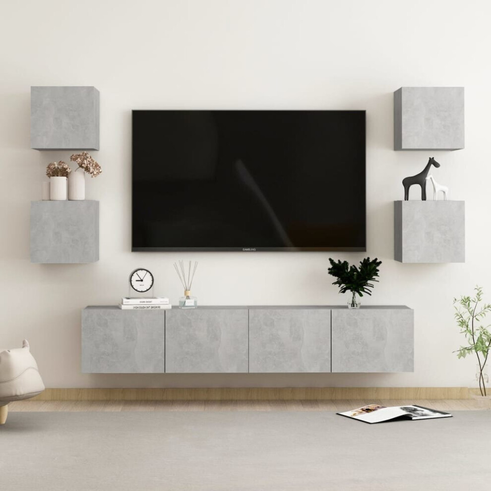 vidaXL TV Cabinet Set 6 Piece Concrete Grey Engineered Wood Hanging TV Stand