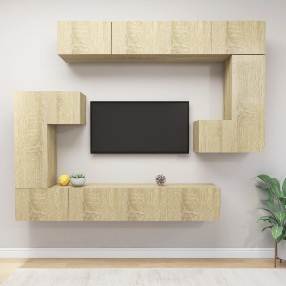 vidaXL TV Cabinet Set 8 Piece Sonoma Oak Engineered Wood Hanging TV Stand