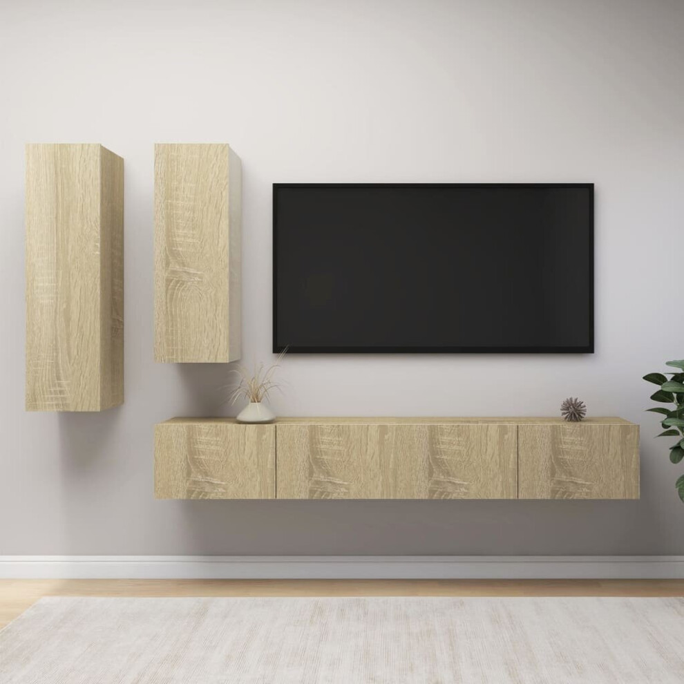 vidaXL TV Cabinet Set 4 Piece Sonoma Oak Engineered Wood Hanging TV Stand