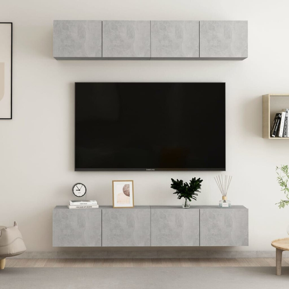 vidaXL 4x TV Cabinets Concrete Grey Engineered Wood Hanging TV Stand Cabinet