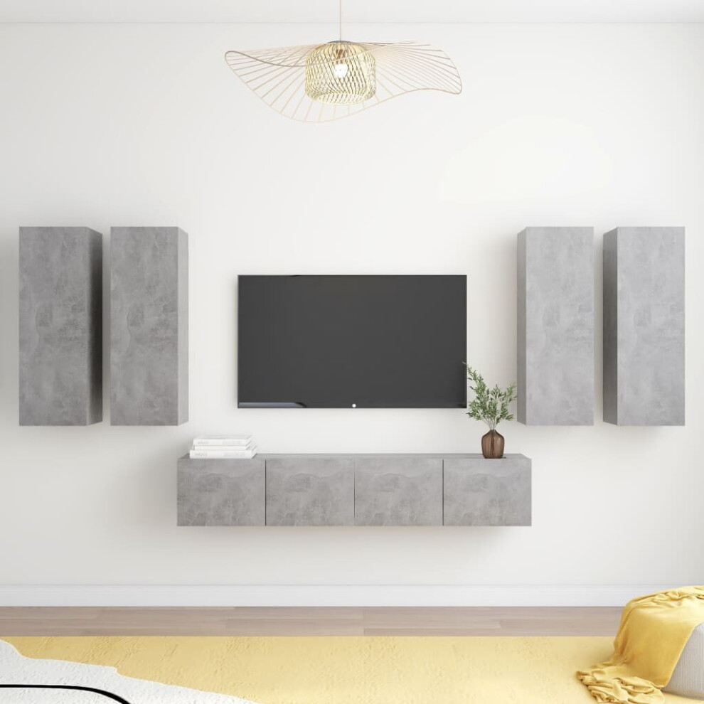 vidaXL TV Cabinet Set 6 Piece Concrete Grey Chipboard Furniture TV Hifi Set