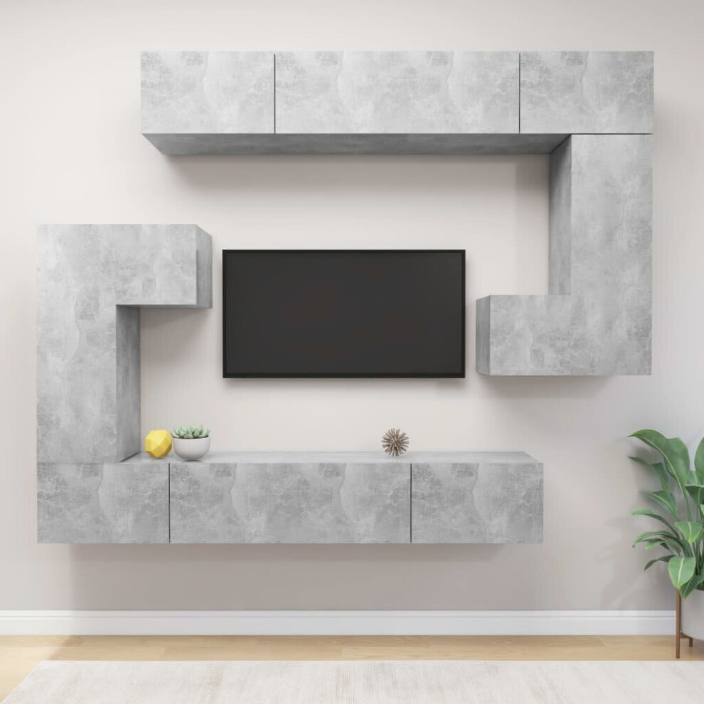 vidaXL TV Cabinet Set 8 Piece Concrete Grey Engineered Wood Hanging TV Unit