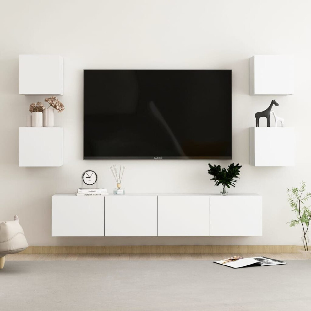 vidaXL TV Cabinet Set 6 Piece White Engineered Wood Furniture TV Stand Cabinet