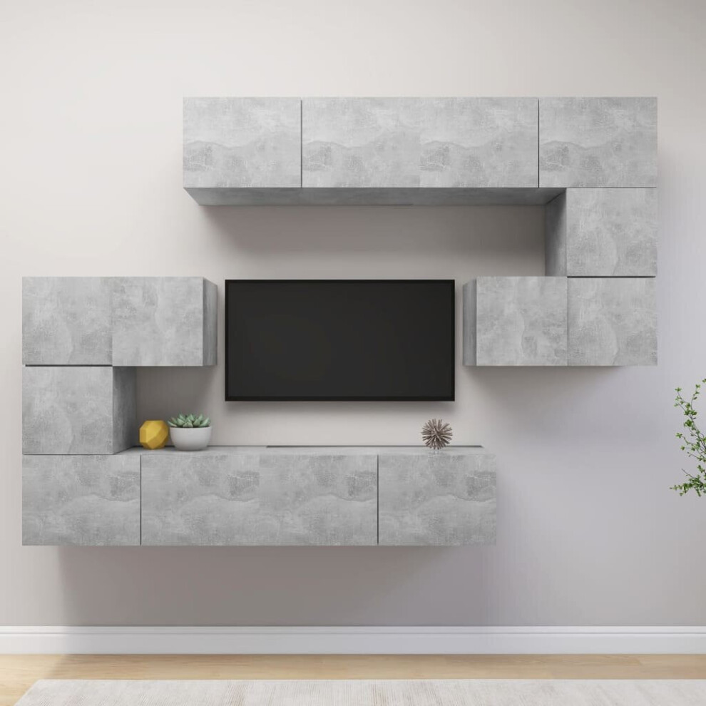 vidaXL TV Cabinet Set 8 Piece Concrete Grey Chipboard Furniture TV Hifi Set