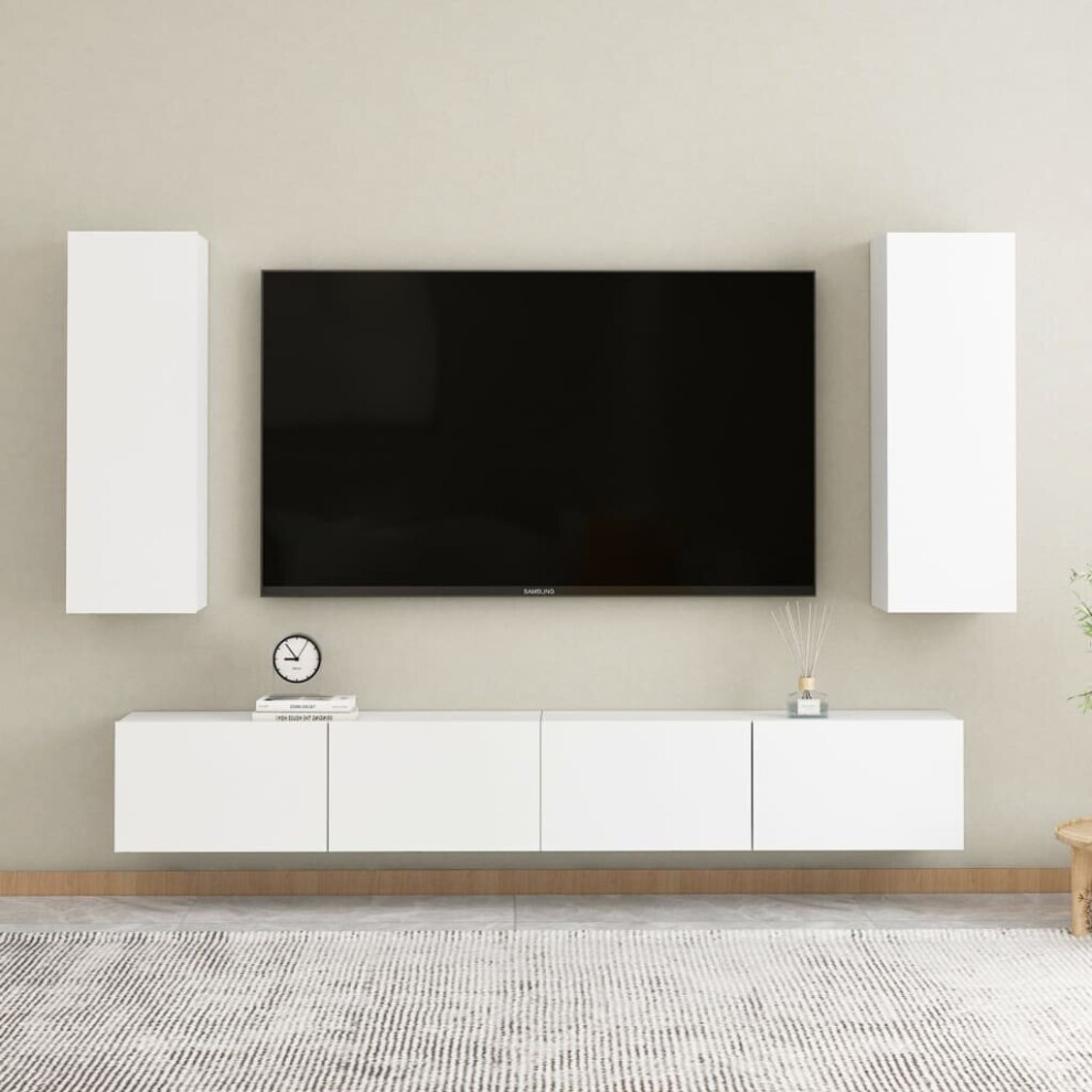 vidaXL TV Cabinet Set 4 Piece White Engineered Wood Furniture TV Stand Cabinet