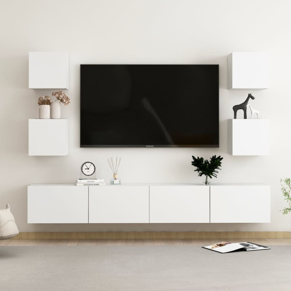 vidaXL TV Cabinet Set 6 Piece White Engineered Wood Furniture TV Stand Cabinet