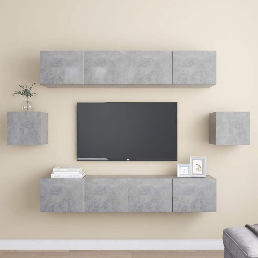 vidaXL TV Cabinet Set 6 Piece Concrete Grey Chipboard Home Furniture TV Stand