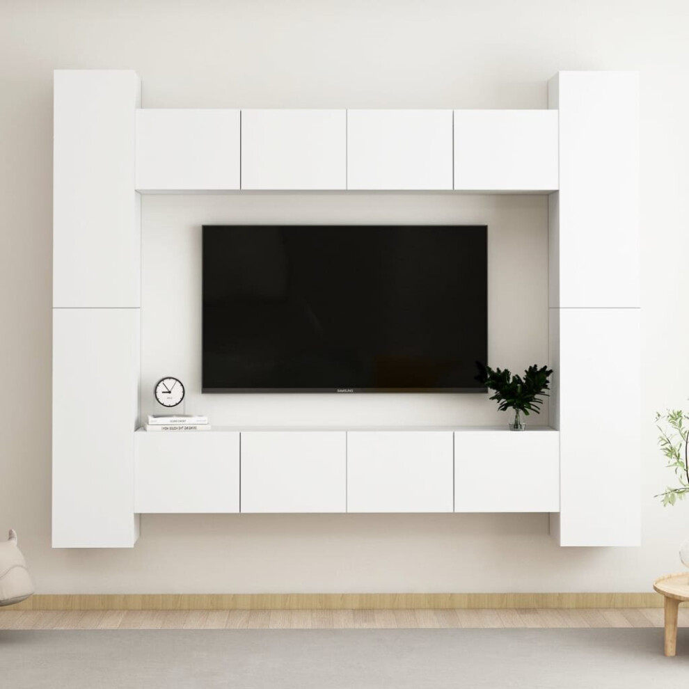 vidaXL TV Cabinet Set 8 Piece White Engineered Wood Furniture TV Stand Cabinet