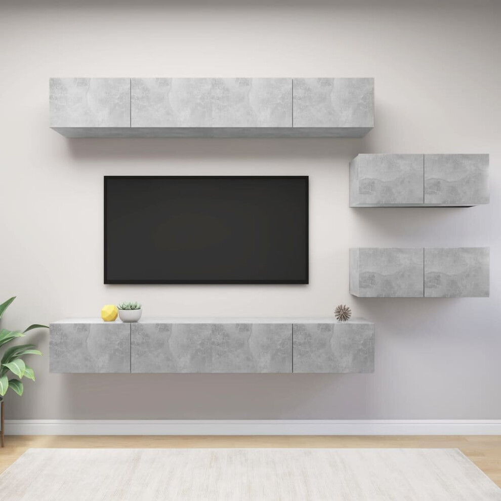 vidaXL TV Cabinet Set 6 Piece Concrete Grey Engineered Wood Hanging TV Unit