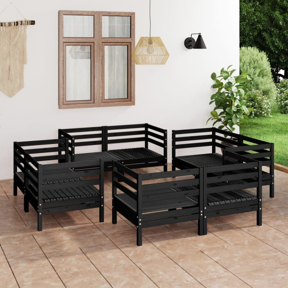 vidaXL Solid Pinewood Garden Lounge Set 8 Piece Black Outdoor Seating Sofa