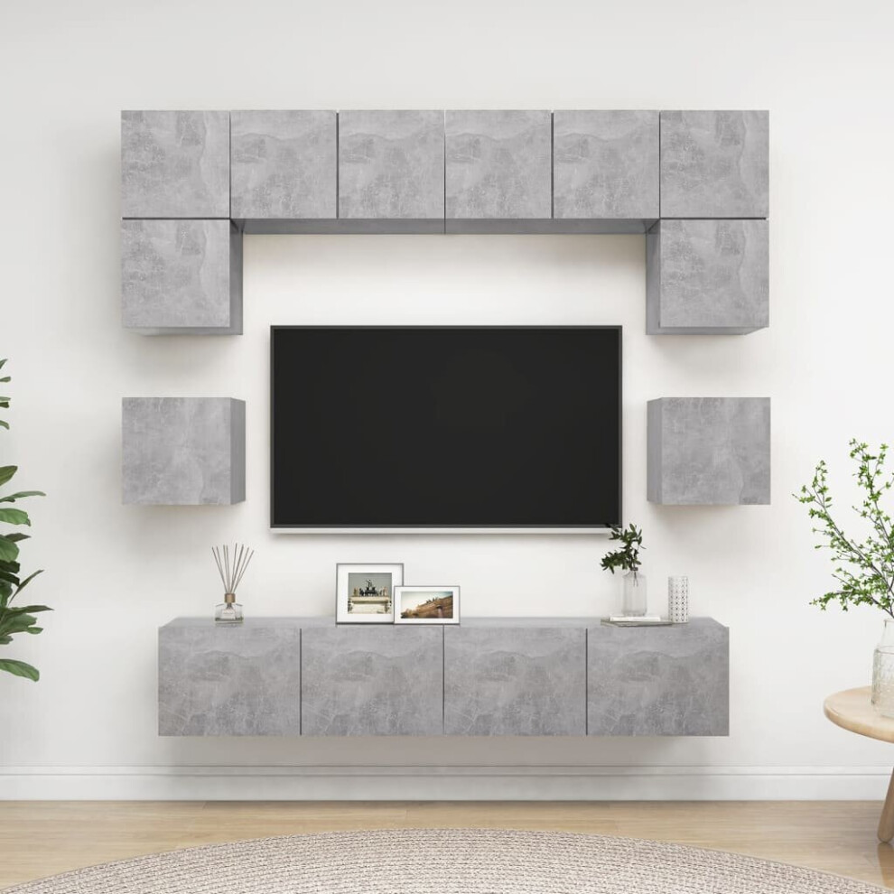 vidaXL TV Cabinet Set 8 Piece Concrete Grey Chipboard Living Room Furniture