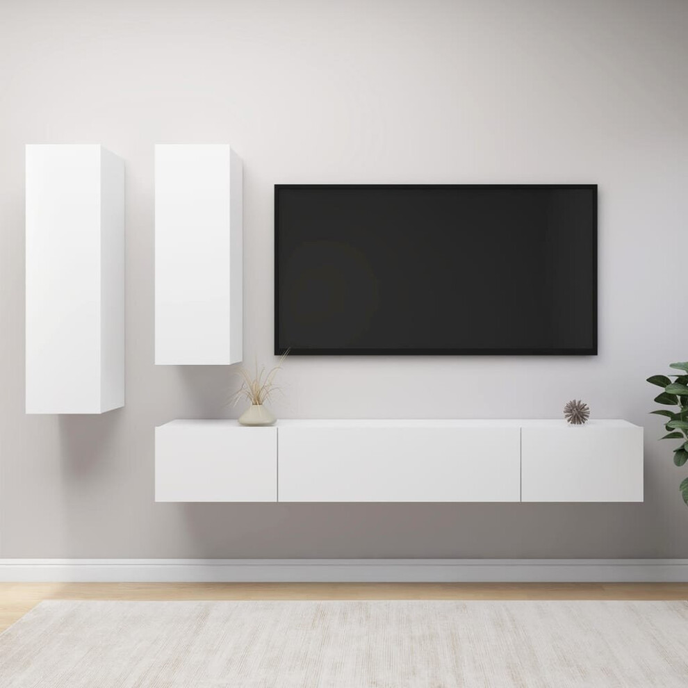 Vidaxl Tv Cabinet Set 4 Piece White Engineered Wood Furniture Tv Stand Cabinet