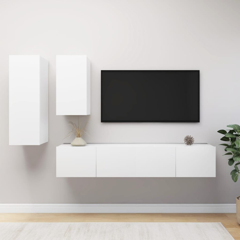 vidaXL TV Cabinet Set 4 Piece White Engineered Wood Furniture TV Stand Cabinet