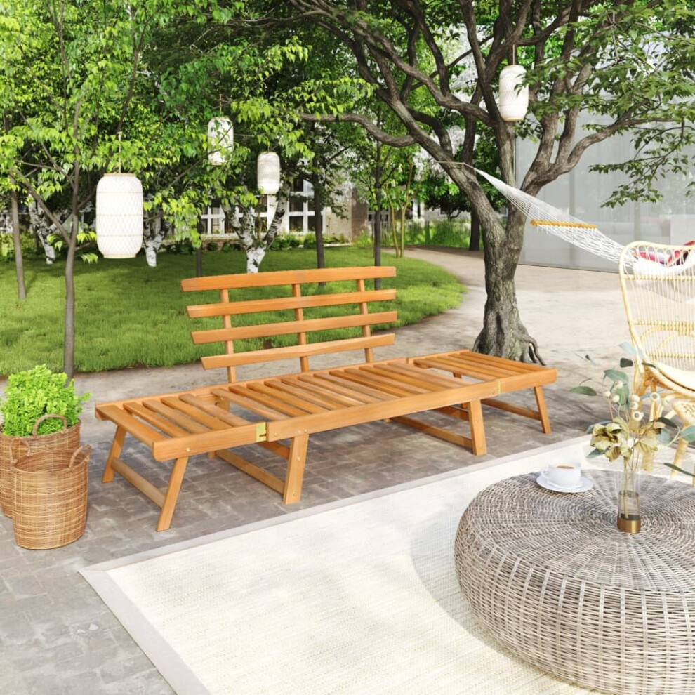 Vidaxl Solid Acacia Wood Garden Bench 2-In-1 Outdoor Patio Sunbed Sun Lounger