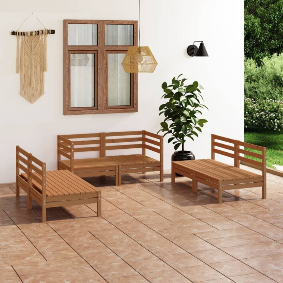 vidaXL Solid Pinewood Garden Lounge Set 6 Piece Honey Brown Patio Seating Sofa