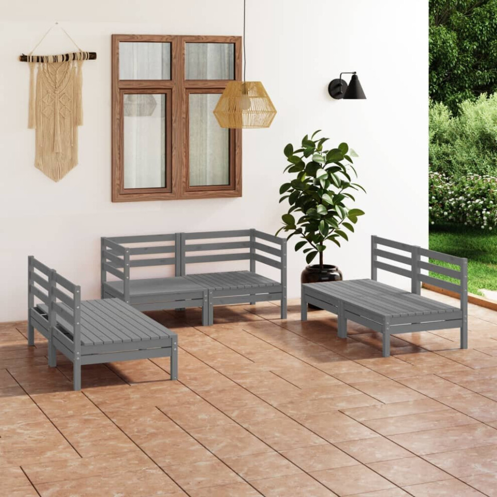 vidaXL Solid Pinewood Garden Lounge Set 6 Piece Grey Outdoor Seating Sofa