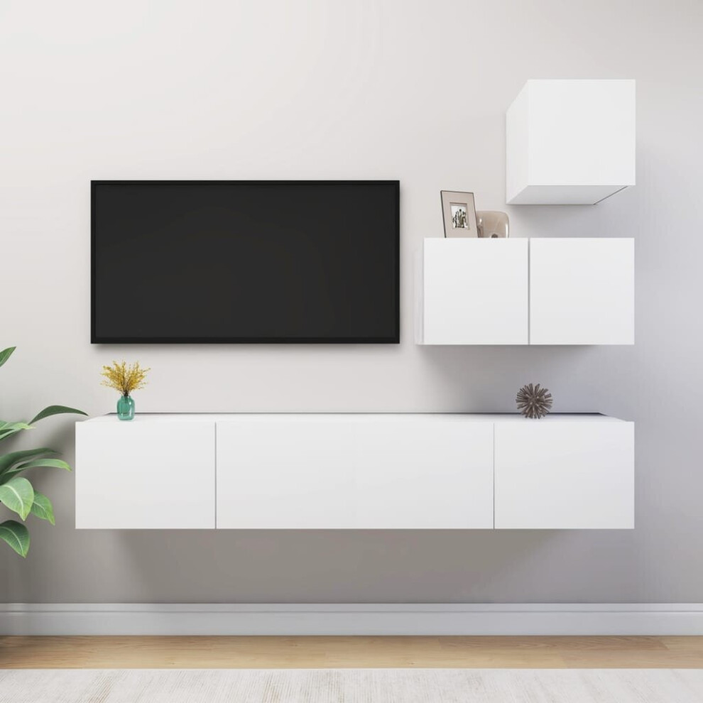 vidaXL TV Cabinet Set 4 Piece White Engineered Wood Living Room Furniture