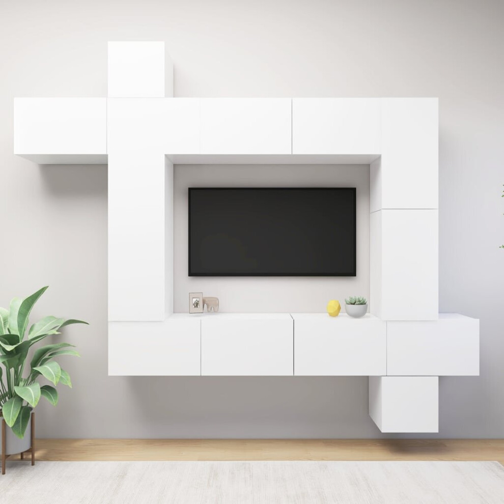 vidaXL TV Cabinet Set 9 Piece White Engineered Wood Hanging TV Hifi Cabinet
