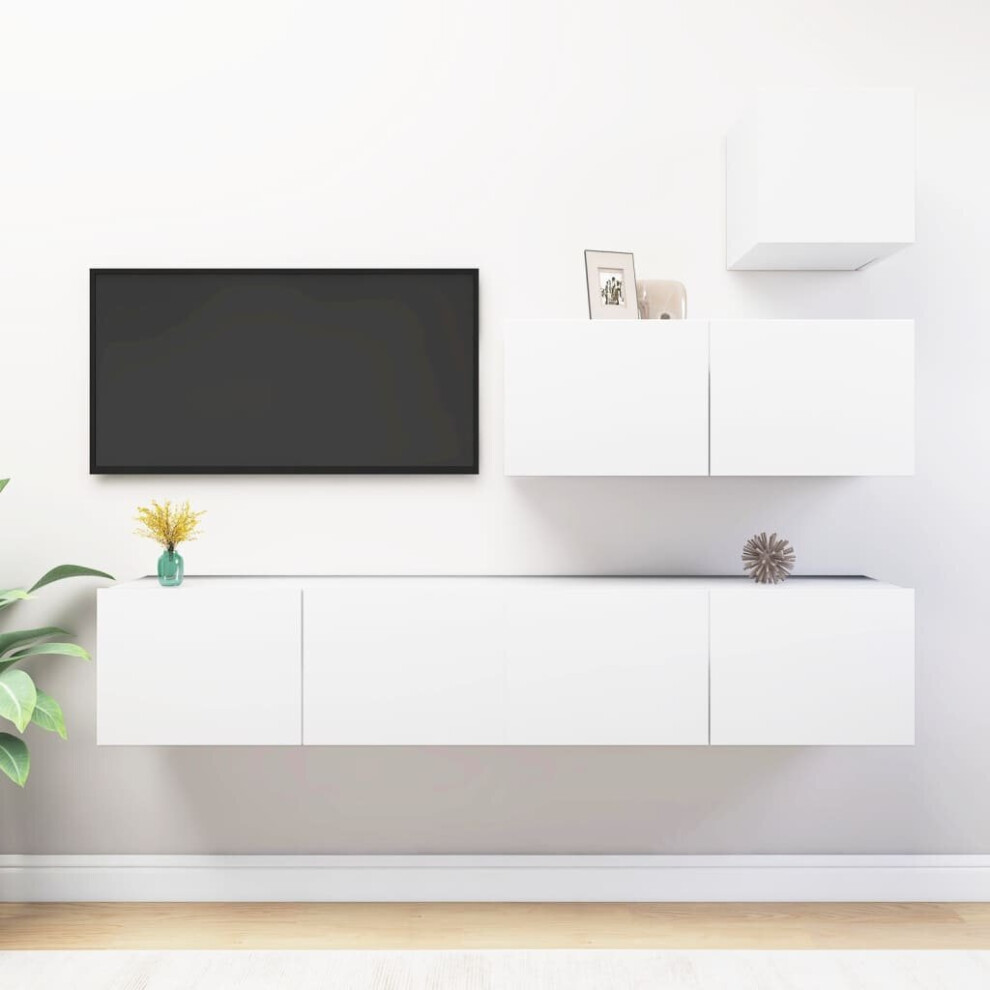 vidaXL TV Cabinet Set 4 Piece White Engineered Wood Living Room Furniture