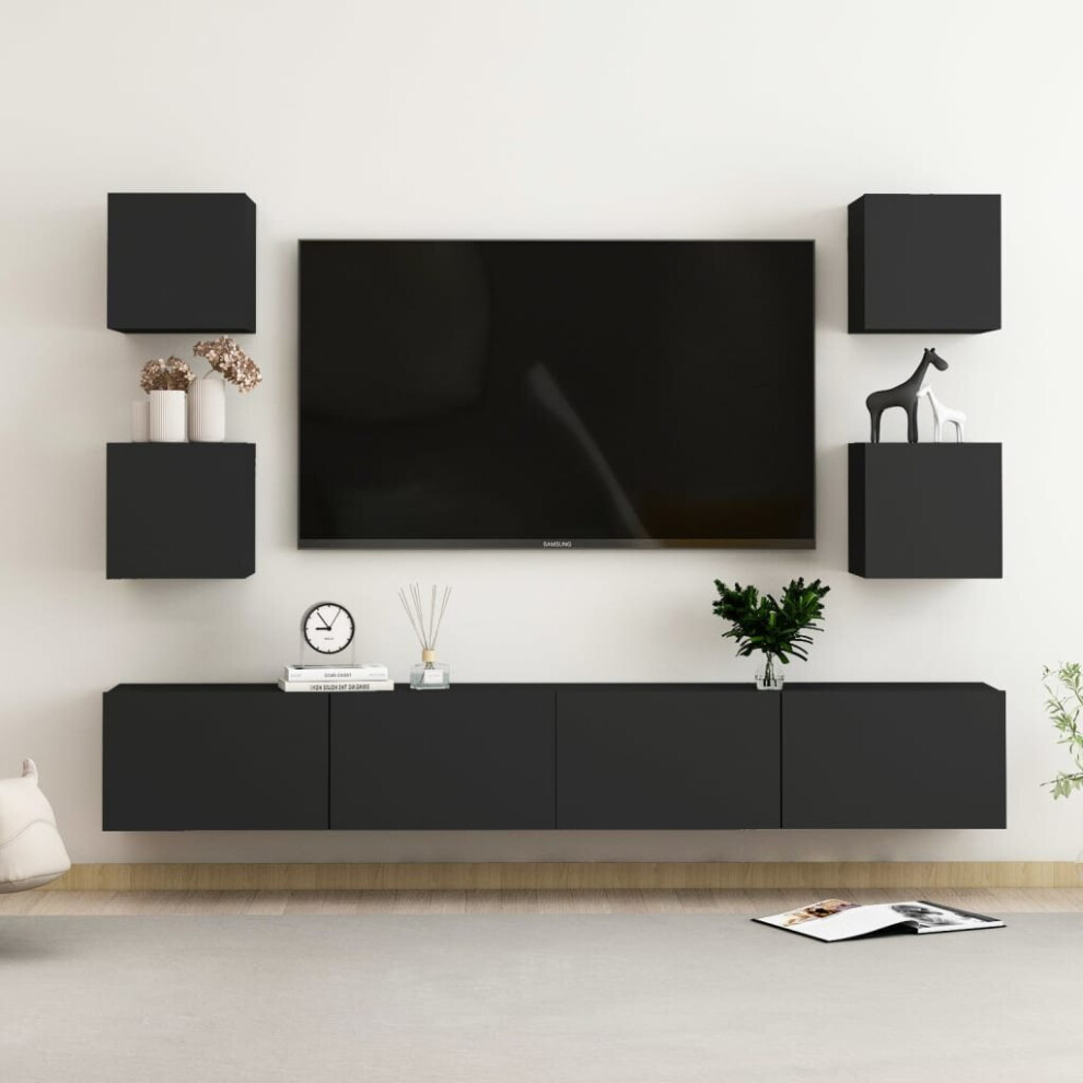 vidaXL TV Cabinet Set 6 Piece Black Engineered Wood Furniture TV Stand Cabinet