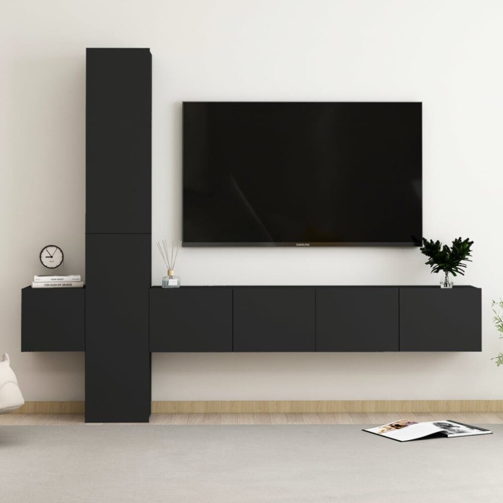 vidaXL TV Cabinet Set 5 Piece Black Engineered Wood Furniture TV Stand Cabinet