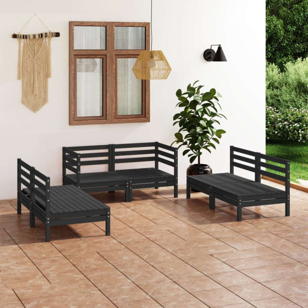 vidaXL Solid Pinewood Garden Lounge Set 6 Piece Black Outdoor Seating Sofa