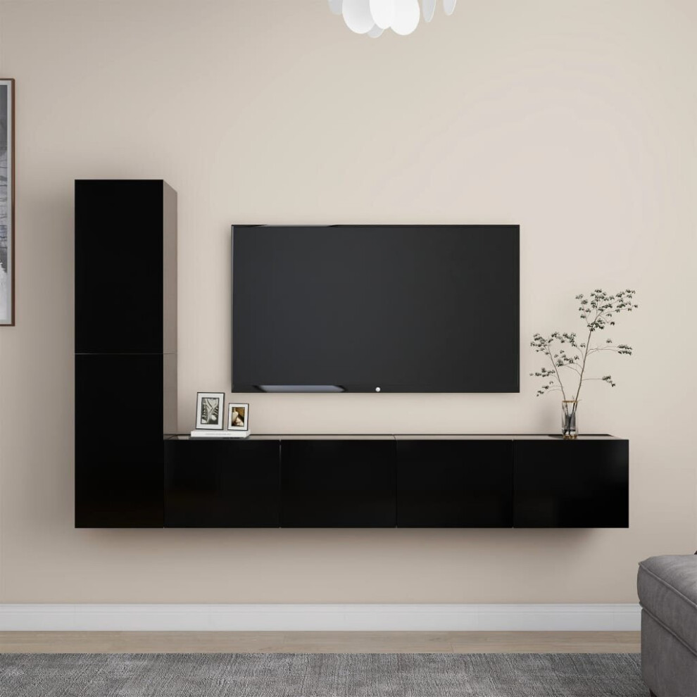 vidaXL TV Cabinet Set 4 Piece Black Chipboard Lowboard Living Room Furniture