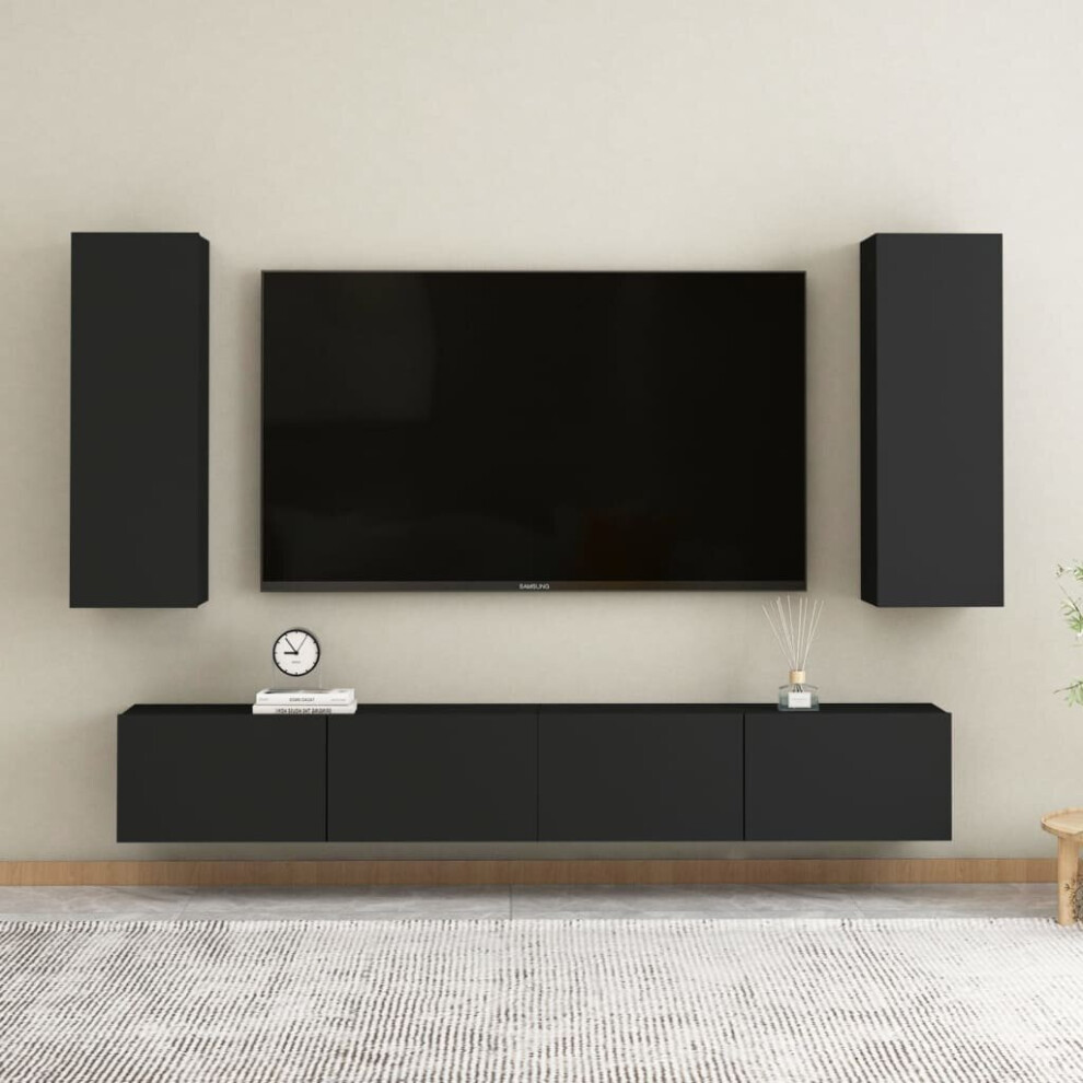 vidaXL TV Cabinet Set 4 Piece Black Engineered Wood Furniture TV Stand Cabinet