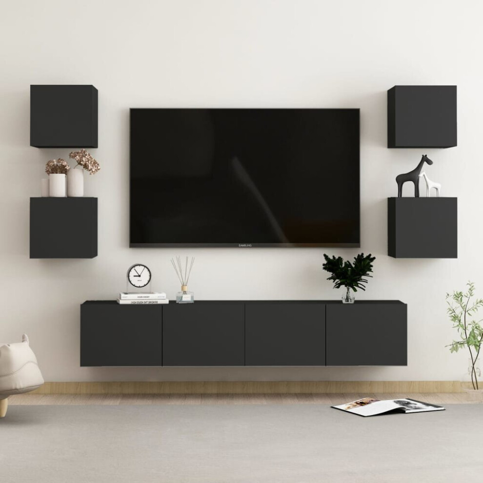 vidaXL TV Cabinet Set 6 Piece Black Engineered Wood Furniture TV Stand Cabinet