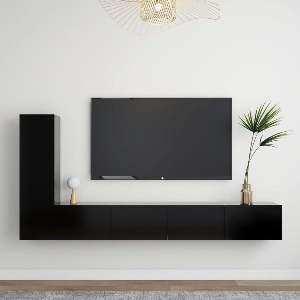 vidaXL TV Cabinet Set 3 Piece Black Chipboard Lowboard Living Room Furniture