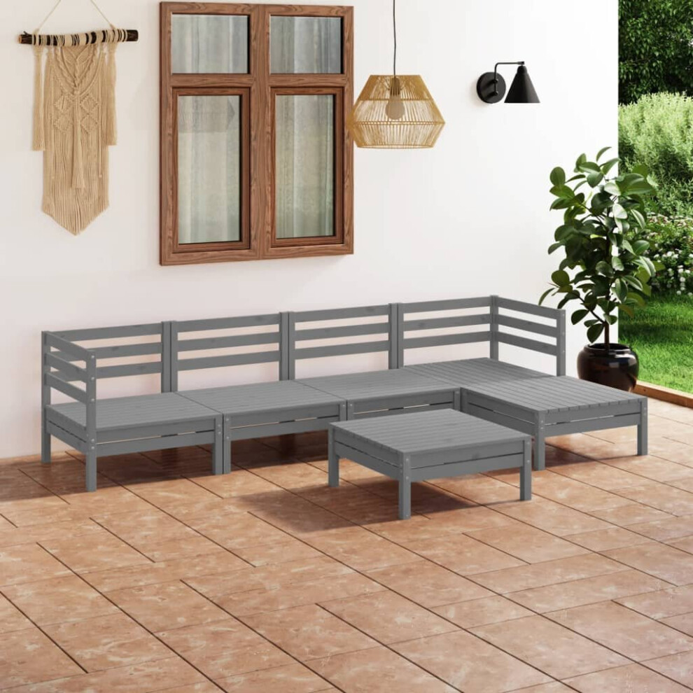 vidaXL Garden Lounge Set Wooden Outdoor Lounge Set 6 Piece Solid Pinewood Grey