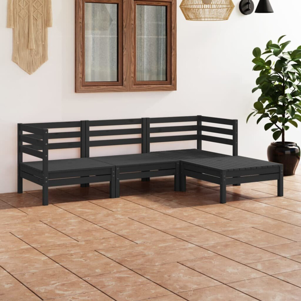 vidaXL Garden Lounge Set Outdoor Sofa Set Couch 4 Piece Solid Pinewood Black