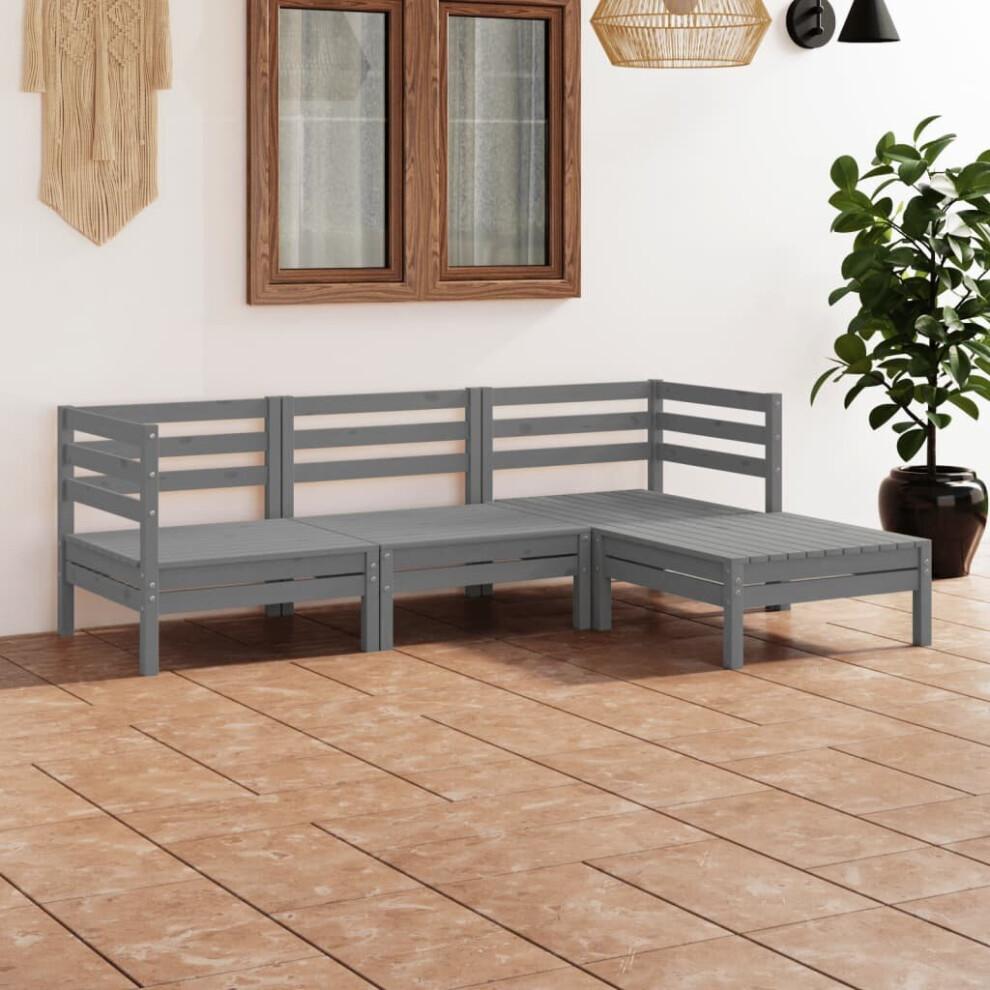 vidaXL Garden Lounge Set Wooden Outdoor Lounge Set 4 Piece Solid Pinewood Grey