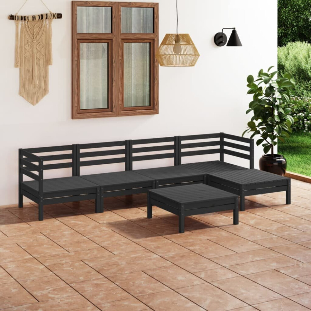 vidaXL Garden Lounge Set Outdoor Sofa Set Couch 6 Piece Solid Pinewood Black