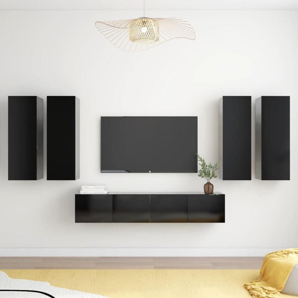 vidaXL TV Cabinet Set 6 Piece Black Engineered Wood Furniture TV Stand Cabinet