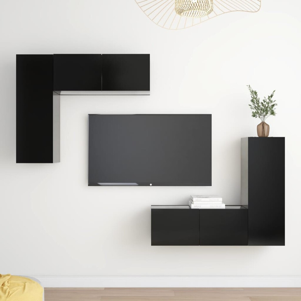 vidaXL TV Cabinet Set 4 Piece Black Engineered Wood Furniture TV Stand Cabinet