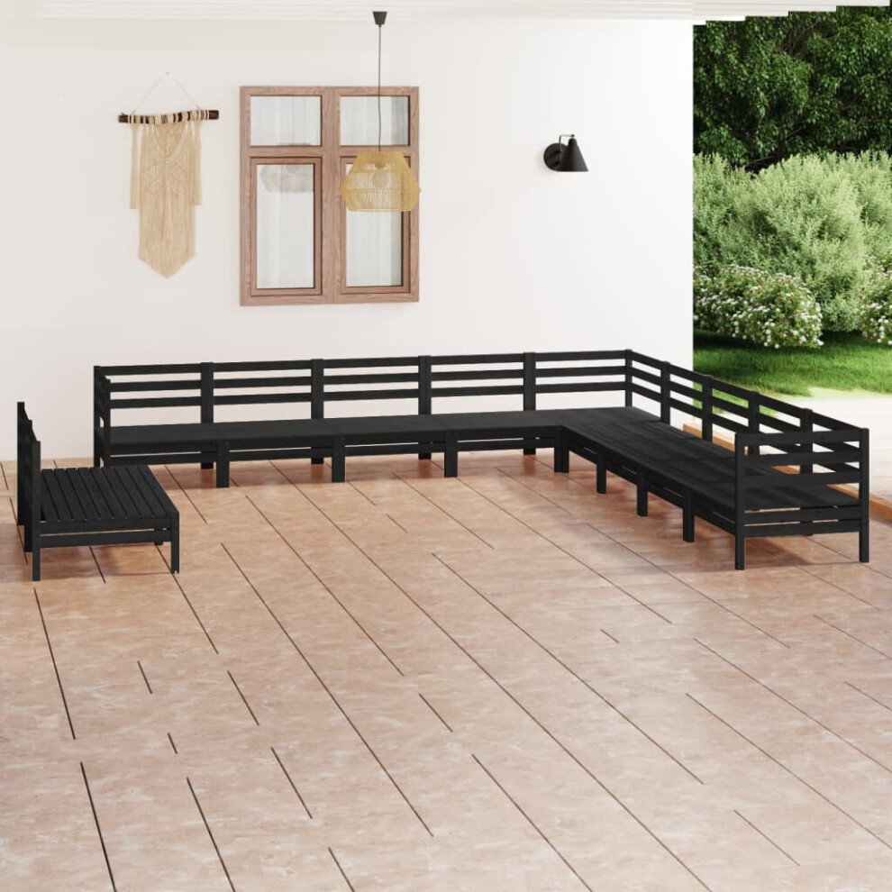 vidaXL Garden Lounge Set Outdoor Lounge Set 11 Piece Solid Wood Pine Black