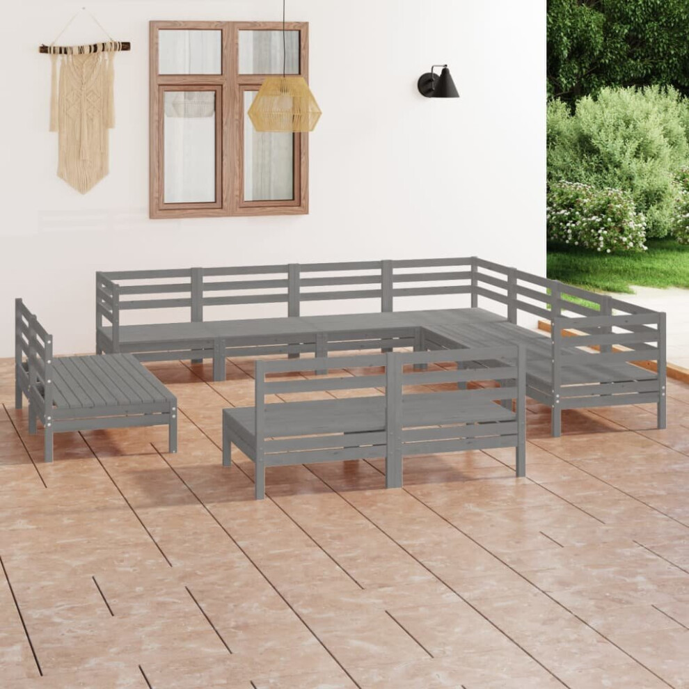 vidaXL Garden Lounge Set Outdoor Lounge Set 11 Piece Solid Wood Pine Grey