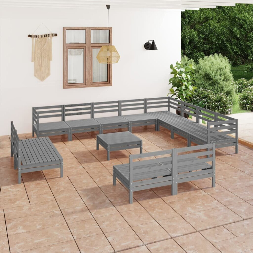 vidaXL Garden Lounge Set Outdoor Lounge Set 13 Piece Solid Wood Pine Grey