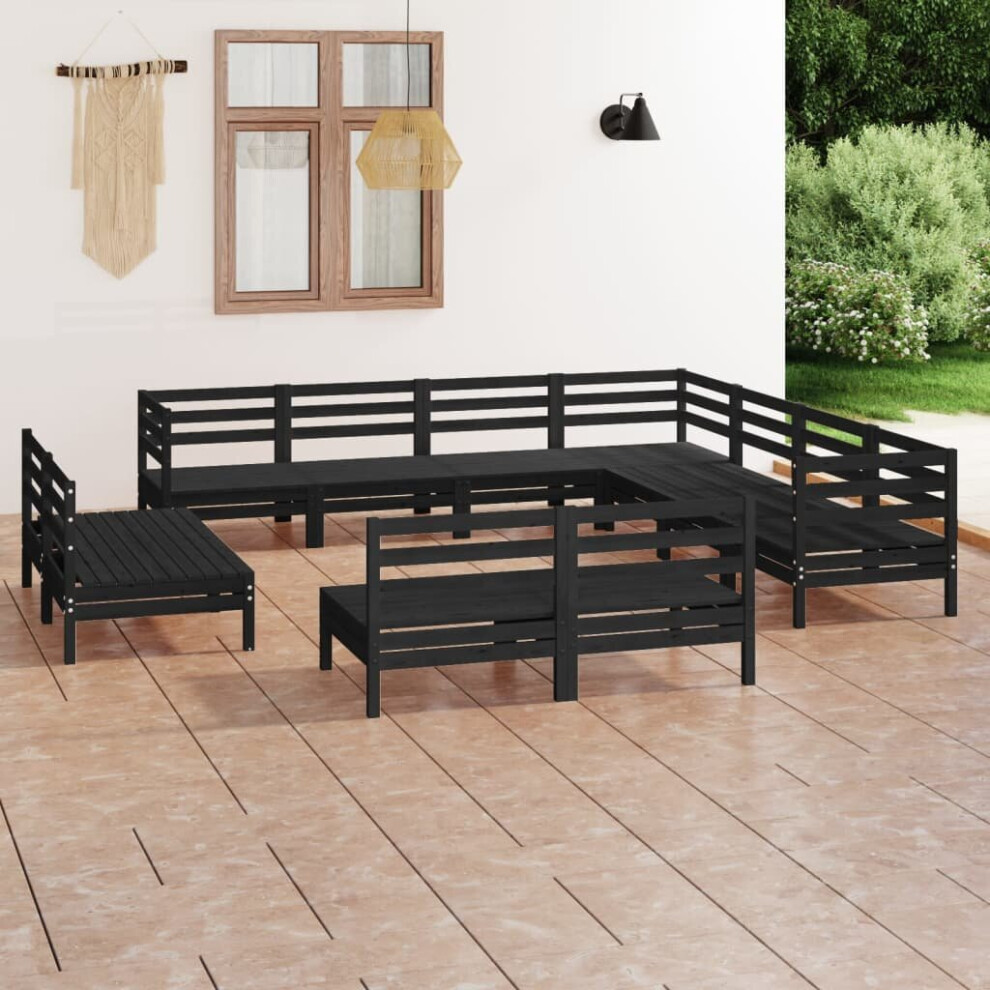 vidaXL Garden Lounge Set Outdoor Lounge Set 11 Piece Solid Wood Pine Black