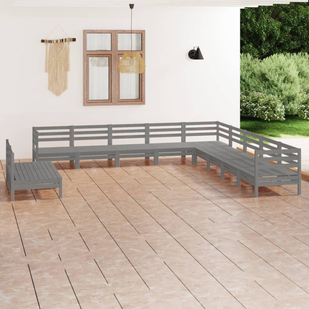 vidaXL Garden Lounge Set Outdoor Lounge Set 11 Piece Solid Wood Pine Grey