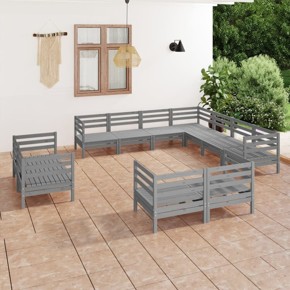 vidaXL Garden Lounge Set Outdoor Lounge Set 11 Piece Solid Wood Pine Grey