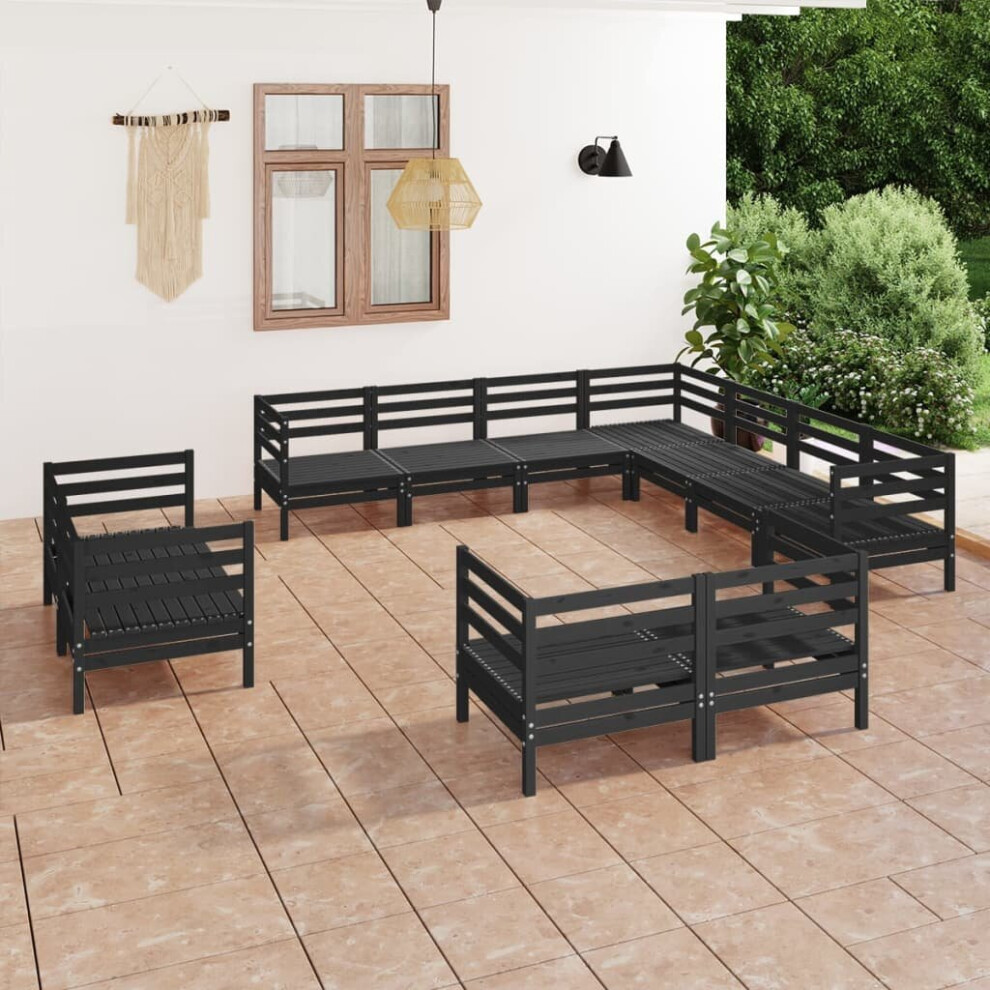 vidaXL Garden Lounge Set Outdoor Lounge Set 11 Piece Solid Wood Pine Black