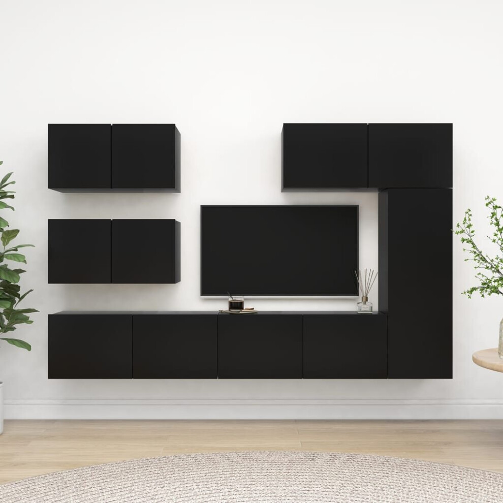 vidaXL TV Cabinet Set 6 Piece Black Chipboard Hanging TV Cabinet Hifi Set