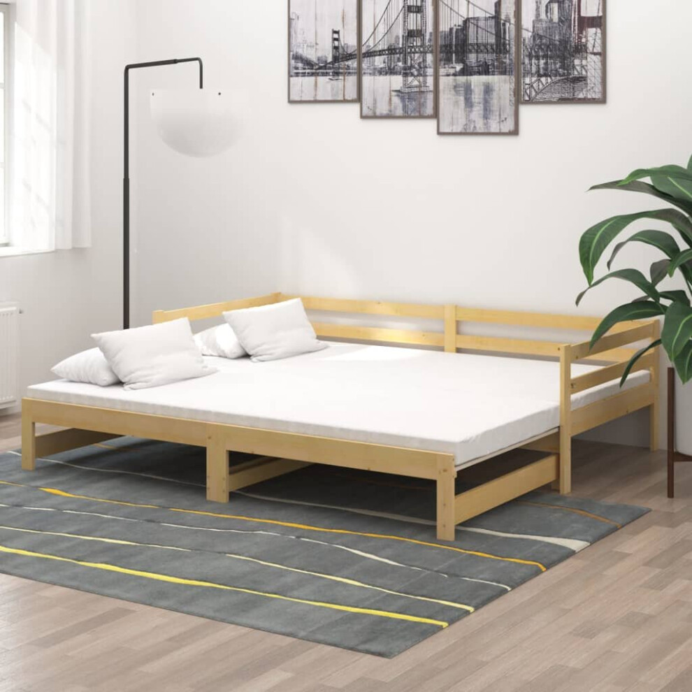 vidaXL Solid Pinewood Pull-out Day Bed 2x(90x200) cm Wooden Sleepover Sofa Bed