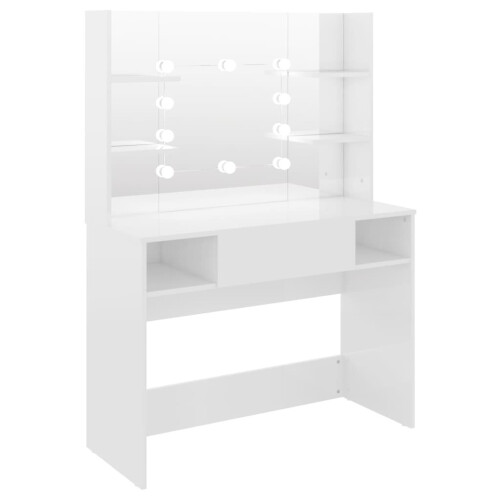 VidaXL vidaXL Makeup Table with LED Lights MDF Shining White Cosmetic Dressing Table 1