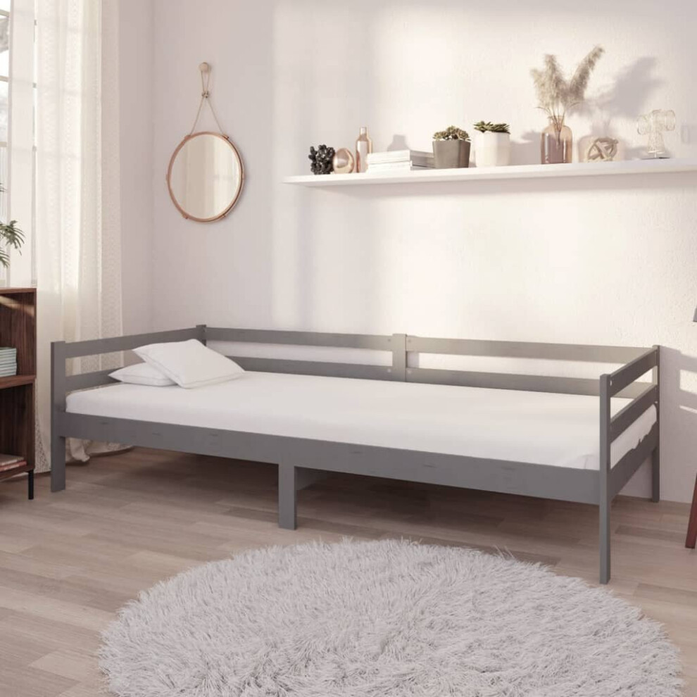 Vidaxl Solid Pinewood Day Bed Grey 90X200 Cm Wooden Sleepover Overnight Bed