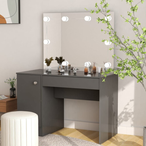 VidaXL vidaXL Makeup Table with LED Lights MDF Grey Cosmetic Vanity Dressing Table